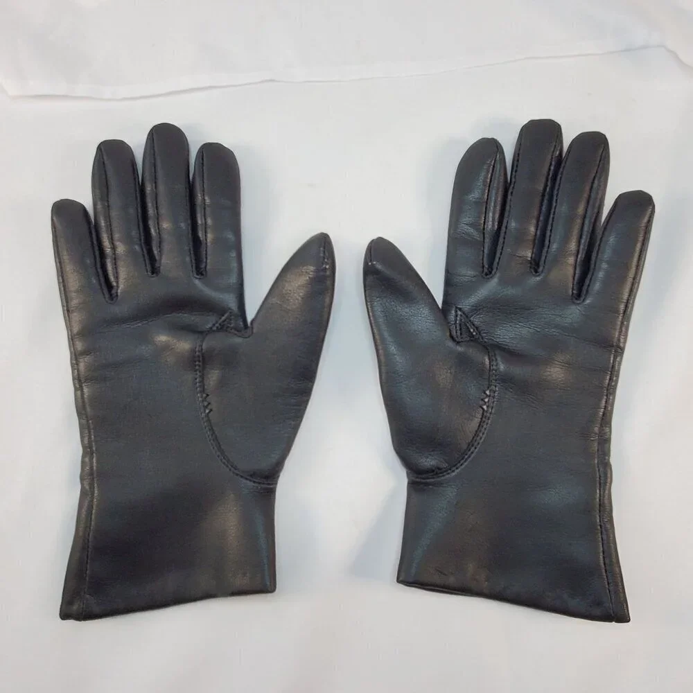 Vintage Avon Womans Black Vinyl Gloves Lined W/ Fleece Size Small Driving Gloves